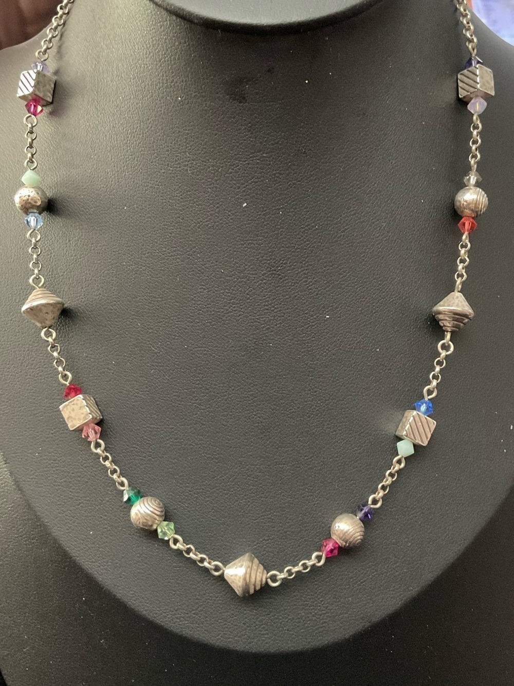 Retired Brighton Prism Multi-Color Crystal Silver Station Necklace 2528